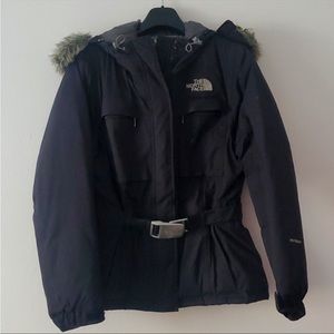 The North Face Jacket- size S- great condition. Comes with belt. Zip on hood